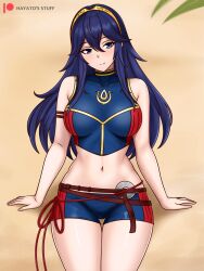 1girls alternate_costume bare_midriff bare_thighs beach bikini blue_bikini blue_eyes blue_hair blue_swimsuit breasts commission female female_only fire_emblem fire_emblem_awakening fire_emblem_cipher hayato_stuff large_breasts long_hair lucina_(fire_emblem) midriff nintendo official_alternate_costume outdoors sitting smile solo swimsuit symbol-shaped_pupils thighs tiara