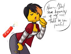 black_hair daisy_kaboom dirty_platypi dynamite fully_clothed fully_clothed_female lego lego_anatomy lego_city lego_city_adventures orange_hair tagme text tnt