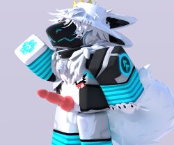 1boy 3d 3d_(artwork) absurd_res anthro armwear azure_(floo) backpack bad_dragon bell black_body black_fur blender_(software) blender_cycles blue_clothing clothing collar crotch_tuft crown digital_media_(artwork) ears_back floo fluffy fluffy_ears fluffy_tail fox_tail fur furry furry_only gay genitals hair happy hat headgear headwear hi_res knot legwear machine male neck_tuft paws penis pivoted_ears pose protogen protogen_visor punk reflection ring roblox robloxian shaded solo solo_male source_request sticker tail tuft visor warmers white_body white_fur white_hair