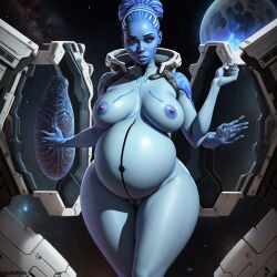 1girls ai_generated alien breasts cornrows dark-skinned_female dark_skin darkeffect detailed_background female female_only kwame_nebula_(darkeffect) looking_at_viewer oc original_character pregnant pussy space spaceship spacesuit wide_hips
