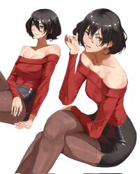 black_hair bob_cut crossed_legs legs miniskirt skirt tbocart tight_clothing tight_fit tights