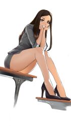 brown_hair formal formal_wear high_heels legs long_hair long_legs tbocart thick_thighs