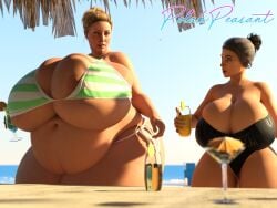 2girls 3d alcohol bbw beach belly big_belly big_breasts bikini blonde_hair breasts brown_hair bursting_clothes cleavage enormous_breasts fat fat_female fat_woman female gigantic_breasts hair_bun huge_breasts hyper_breasts iq_(rainbow_six) large_breasts obese obese_female overweight overweight_female polakpeasant rainbow_six rainbow_six_siege size_difference ssbbw tagme twitch_(rainbow_six) weight_gain