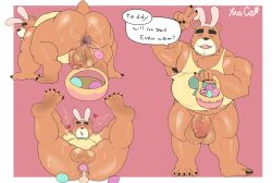 anal_insertion animal_crossing anthro ass balls bear egg flaccid furry male male_only nintendo overweight pantsless penis solo solo_male speech_bubble sweat sweating tank_top teddy_(animal_crossing) ursid xianwolf_m