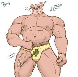 animal_crossing anthro balls bara bara_tiddies bara_tits barazoku bear big_penis boner censored_penis erection furry male male_only mr._frenzy muscles muscular nintendo overweight penis penis_out solo solo_male teddy_(animal_crossing) underwear underwear_only ursid