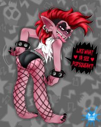 ass bedroom_eyes big_ass black_panties dialogue dreamworks fishnets offscreen_character punk_girl queen_barb ripped_shirt rock showing_off_ass text tongue tongue_out trolls_(film) trolls_world_tour universal_studios white_shirt