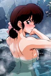 ai_generated big_breasts hot_spring kasumi_tendo naked pink_ribbon pool poolside ranma_1/2 tagme