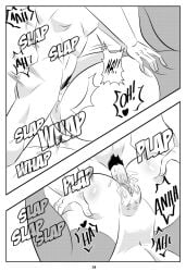 1boy 1girls black_and_white cabba comic dragon_ball dragon_ball_super funsexydragonball monochrome muscular_male page_34 saiyan sex thick_thighs thighhighs vados