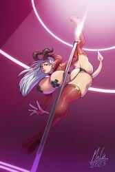 1girls big_breasts demon_girl demon_horns demon_tail female female_only flexible gauntlets high_heel_boots horns long_hair looking_at_viewer macumazahn nipple_pasties pasties pointy_ears pole pole_dancing red_eyes solo splits stripper stripper_pole tail thick_thighs thong very_high_resolution white_hair x_pasties yew_(cliffpadfoot)