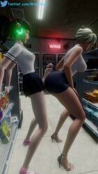 1futa 1girls 3d accidental_buttjob age_difference asian_futanari blonde_hair brown_hair brunobwh buttjob caucasian_female d.va exhibitionism female flashing_penis futa_on_female futa_with_female futanari ineffective_clothing ineffective_skirt interracial mercy oblivious older_female overwatch overwatch_2 penis penis_out public_exposure surprised unaware unaware_buttjob younger_futanari