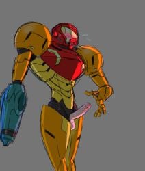 1futa 2019 armor armored_samus balls blush cadekepler clothed clothing embarrassed erection flying_sweatdrops futa_only futanari grey_background helmet helmet_with_visor human humanoid_genitalia humanoid_penis light-skinned_futanari light_skin metroid mostly_clothed nintendo orange_body penis penis_out power_armor power_suit samus_aran simple_background solo standing sweat sweatdrop varia_suit varia_suit_helmet