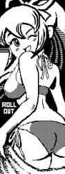 1girls ass back bare_back black_and_white looking_at_viewer looking_back mega_man mega_man(classic) megablur miiverse monochrome pixel_art pixelated ponytail roll sideboob wink winking winking_at_viewer