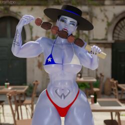 1girls 3d abs amelie_lacroix ass big_ass big_breasts bikini blizzard_entertainment breasts chile chilean_flag chilean_flag_bikini female female_only fit fit_female looking_at_viewer muscular_female overwatch overwatch_2 ponytail purple_hair purple_skin skimpy_bikini skimpy_swimsuit skimpy_swimwear solo swimsuit tagme tattoo thick_thighs thong vonsvaigen wide_hips widowmaker yellow_eyes