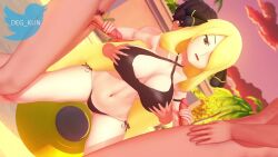 1girls 3boys 3d animated beach beach_sex big_breasts bikini blonde_hair cynthia_(pokemon) deg-kun double_handjob foursome from_behind from_behind_position gangbang groping groping_breast hair_over_one_eye handjob koikatsu looking_at_viewer mmmf_foursome mp4 multiple_boys no_sound penis pokemon pokemon_champion pokemon_dppt self_upload tagme video