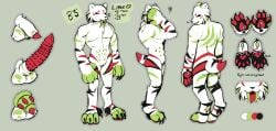 absurd_res anthro cage claws felid genitals hi_res male mammal mintymold model_sheet paws penile_spines penis saber-toothed_tiger solo solo_focus stripes