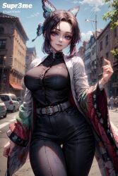 1girls ai_generated bangs big_breasts breasts cowboy_shot curvaceous curvy curvy_body curvy_female curvy_figure dark_hair demon_slayer female female_only haori jacket kimetsu_no_yaiba kochou_shinobu large_breasts long_sleeves looking_at_viewer mature mature_female mommy multicolored_hair parted_bangs purple_eyes short_hair small_waist smile smiling smiling_at_viewer solo solo_female solo_focus supr3metr wide_hips