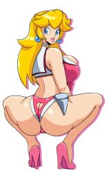 1girls ass back big_ass big_breasts big_butt big_lips big_thighs blonde_hair blue_eyes breasts clothing comission dat_ass earrings female female_only full_body heels high_heels lipstick long_hair looking_back mario_(series) nintendo pink_lips pink_lipstick princess_peach revealing_clothes shiny_ass shiny_butt shiny_hair shiny_skin simple_background smile solo solo_female spread_legs squatting thick_thighs thighs tight_clothing tight_shorts white_background yellow_hair