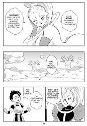 1boy 1girls angel_(dragon_ball) ass big_ass big_breasts black_and_white blush breasts cabba choker comic dragon_ball dragon_ball_super funsexydragonball monochrome page_40 ponytail saiyan vados