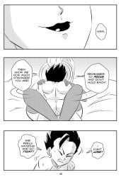 1boy 1girls angel_(dragon_ball) black_and_white cabba comic dragon_ball dragon_ball_super funsexydragonball hands_on_shoulders legs_around_partner monochrome page_33 saiyan thick_thighs thighhighs vados