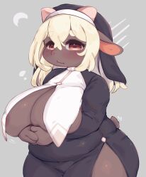 anthro blush caprine chubby_female cleavage eigetsu ewe female nipples nun_outfit plump sheep sheep_ears sheep_girl solo