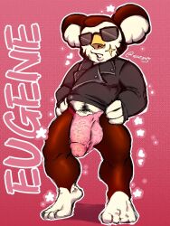 animal_crossing anthro big_ears big_penis big_thighs black_hair bulge eu529j eugene_(animal_crossing) flaccid furry jacket koala male male_only muscular_male nintendo slightly_muscular solo solo_male sunglasses underwear veiny_penis