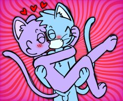 2023 anthro blush breasts carrying_another carrying_partner clothed clothing colored digital_drawing_(artwork) digital_media_(artwork) domestic_cat duo eggnaug felid feline felis female fur genitals hair happy heart kissing love lucy_(eggnaug) making_out male male/female mammal marshall_(eggnaug) nude penis romantic romantic_ambiance romantic_couple simple_background tail text url wholesome