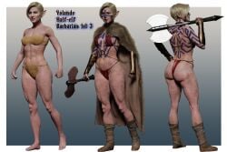 3d abs amazon barbarian blonde_hair bodypaint character_sheet dungeons_and_dragons elf geterafromfaerun half-elf half_elf muscular muscular_female tagme tribal tribal_markings yolande_(geterafromfaerun)