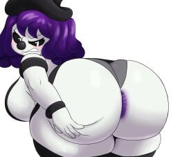 1girls ass ass_spread blush clown clown_nose commission commissioner_oc female female_only frown huge_ass licora_(darkcoconutx) looking_back mechspazer mime original original_character purple_anus purple_hair rear_view short_hair short_skirt shortstack solo solo_female