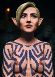 3d abs amazon ape barbarian blonde blonde_hair bodypaint captured captured_heroine confident dungeons_and_dragons elf elf_ears geterafromfaerun half-elf half_elf kidnapped muscular muscular_female sex_slave slave slavegirl stripped stripped_naked tagme topless tribal tribal_markings yolande_(geterafromfaerun)