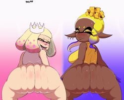 2girls animated anus ass ass_clapping big_ass bodyattk bottom_heavy bottomless breasts chocolate_and_vanilla clapping_cheeks dark-skinned_female dat_ass fat_ass female female_only frye_(splatoon) half-closed_eyes huge_ass inkling jiggle jiggling_ass large_ass looking_at_viewer looking_back nintendo pearl_(splatoon) purple_anus pussy shortstack smile splatoon splatoon_(series) splatoon_2 splatoon_3 sweat tagme tentacle_hair thick_ass thick_thighs twerking wide_hips yellow_hair