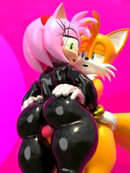 1boy 1girls 3d age_difference amy_rose ass big big_ass blender blender_cycles bubble_butt caked_up eggsaladsandwich fox gloves hedgehog in_between_legs latex latex_gloves latex_suit male moan moaning multiple_tails older_female sega sex sonic_(series) sonic_the_hedgehog_(series) straight tails tails_the_fox thick thick_thighs thigh thigh_sex thighjob younger_male