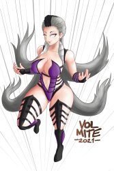 2021 artist_name cleavage mortal_kombat mortal_kombat_(2011) no_pupils sindel smile soft_smile tagme volmite white_hair