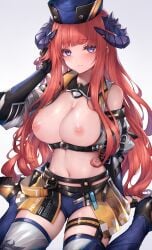 arknights bagpipe_(arknights) breasts garter horns nipples open_shirt see_through snm_(sunimi) stockings thighhighs