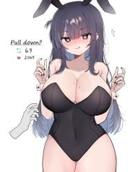 black_nails blush bracelet bunny_ears bunnysuit cleavage female grey_hair heart heart-shaped_pupils huge_breasts leotard long_hair meiwowowo mole mole_on_breast nail_polish oc original_character painted_nails tagme thick_thighs tongue wide_hips wrist_cuffs