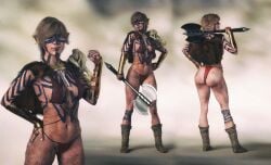 3d abs amazon barbarian blonde_hair bodypaint character_sheet dungeons_and_dragons elf geterafromfaerun half-elf half_elf muscular muscular_female tagme tribal tribal_markings yolande_(geterafromfaerun)