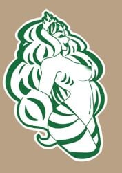 1girls breasts closed_eyes female female_only green_nipples light_brown_background long_hair medium_breasts melusine_(creature) mermaid simple_background siren small_image starbucks starbucks_siren wavy_hair white_body white_skin