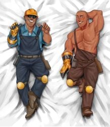 bara bara_tiddies bara_tits bare_breasts bed dakimakura dakimakura_design engineer engineer_(team_fortress_2) gay male_only pecs pinup silodise solo_male suggestive team_fortress_2 video_games