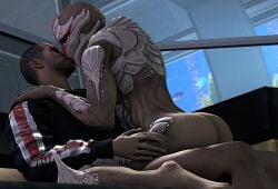 3_fingers 3d_(artwork) 5_fingers alien ambiguous_penetration aquarium ass bioware blue_tongue bodypaint bottomless clothed clothing commander_shepard couch_sex dank_wankem digital_media_(artwork) duo face_paint female fingers fish fish_tank french_kissing furniture hair hands_on_legs hands_on_shoulders hands_on_thighs hi_res hoodie human human_on_humanoid humanoid interspecies kissing male male/female mammal marine mass_effect nude nyreen_kandros on_lap on_sofa penetration sex sitting sitting_on_lap sitting_on_sofa sofa source_filmmaker tongue topwear topwear_only turian underwater vivarium