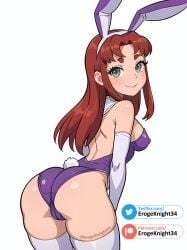 ai_generated ass ass_focus bent_over bunny_ears bunny_girl bunny_tail bunnysuit cameltoe dc erogeknight female green_eyes leotard orange_skin patreon playboy playboy_bunny red_hair solo solo_female starfire starfire_(teen_titans) thighhighs twitter