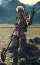 3d abs amazon axe barbarian blonde_hair bodypaint counting dungeons_and_dragons elf elf_ears free_slave geterafromfaerun half_elf muscular muscular_female tagme tribal tribal_markings unconvincing_armor weapon yolande_(geterafromfaerun)