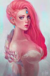 big_breasts ear_piercing earrings glitter long_hair original_character pink_hair portrait serafleur sideboob