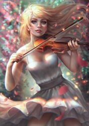 blonde_hair miyazono_kaori portrait serafleur shigatsu_wa_kimi_no_uso violin white_dress