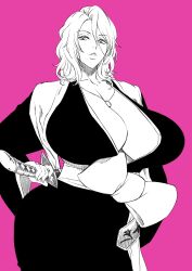 1girls absurd_res alternate_version_available big_breasts bleach bleach:_the_thousand-year_blood_war breasts busty female female_only hi_res huge_breasts kyugata large_breasts looking_at_viewer matsumoto_rangiku mole mole_under_mouth monochrome orange_hair solo voluptuous_female wide_hips