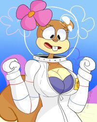 bra breasts buckteeth cleavage female female_only furry furry_only karlometer sandy_cheeks spongebob_squarepants squirrel squirrel_tail tagme undressing