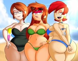 3girls aged_up ass beach big_ass big_breasts big_butt bikini bikini_bottom bikini_top bottom_heavy breasts bubble_ass bubble_butt cleavage crossover disney disney_channel disney_xd earrings eyelashes eyeshadow fat_ass fat_butt females females_only foster's_home_for_imaginary_friends frankie_foster freckles freckles_on_face gravity_falls large_ass large_breasts large_butt light-skinned_female light_skin lipstick long_hair looking_at_viewer looking_back milf navel necklace orange_hair pale-skinned_female pale_skin pink_eyes red_hair red_head short_hair skimpy sunglasses sunglasses_on_head swimsuit teenagebratwurst the_fairly_oddparents thick_ass thick_thighs thighs vicky_(fairly_odd_parents) voice_actor_connection wendy_corduroy wide_hips wink winking_at_viewer zrhap