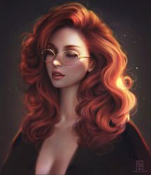 big_lips glasses long_hair original_artwork original_character portrait red_hair serafleur