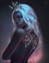 black_body blue_eyes crown glitter serafleur silver_hair white_hair