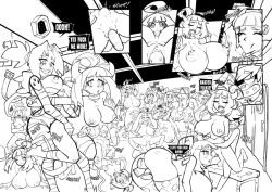 anisa_(skarpworld) anisafication big_breasts black_and_white chapter_7_milk_crisis_part_1 comic cow_ears cow_print edit gerph group huge_breasts multiple_boys multiple_males oral oral_sex orgy skarp_world