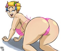 1girls alternate_version_available ass ass_focus big_ass big_breasts bikini blonde_hair breasts chespirito doña_florinda el_chavo_(series) el_chavo_animado el_chavo_del_ocho eyelashes female female_only hair_tied huge_ass looking_at_viewer looking_back maikyoh milf panties pink_bikini pink_bikini_bottom pink_bikini_top tagme thick_thighs thighs tight_panties