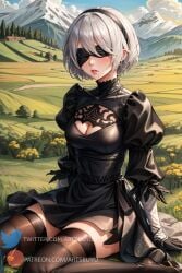 1girls ai_generated artsbuyu bangs black_dress black_legwear black_thighhighs blindfold blush dress embarrassed feet from_side gloves hair_between_eyes hair_ornament hairband headband hi_res legwear long_sleeves looking_at_viewer medium_breasts nier nier:_automata nier_(series) short_hair sidelocks silver_hair sitting stable_diffusion thighhighs wariza white_hair yorha_2b